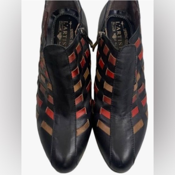 L’ artiste Brilliance (38) WOMEN’S Multicolored Black Leather Ankle Heel Boots. - Picture 3 of 10